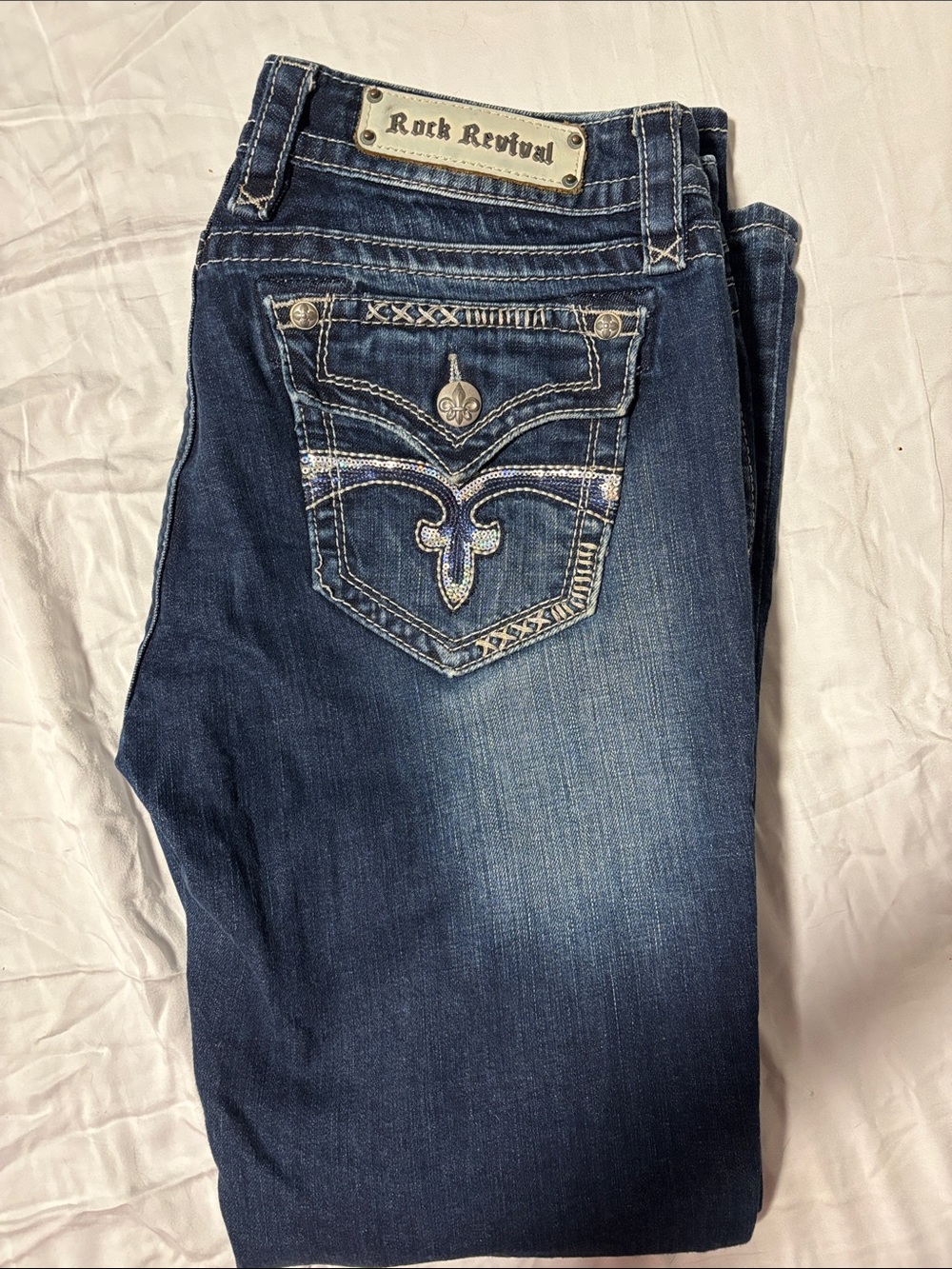 Rock Revival Women’s Dark Indigo Boot Cut Jeans with Embroidered Pocket